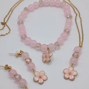 Elegant Pink Flower Jewelry Set
